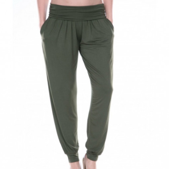 White Mark Pants - WHITE MARK HARLOW MILITARY GREEN HAREM PANTS